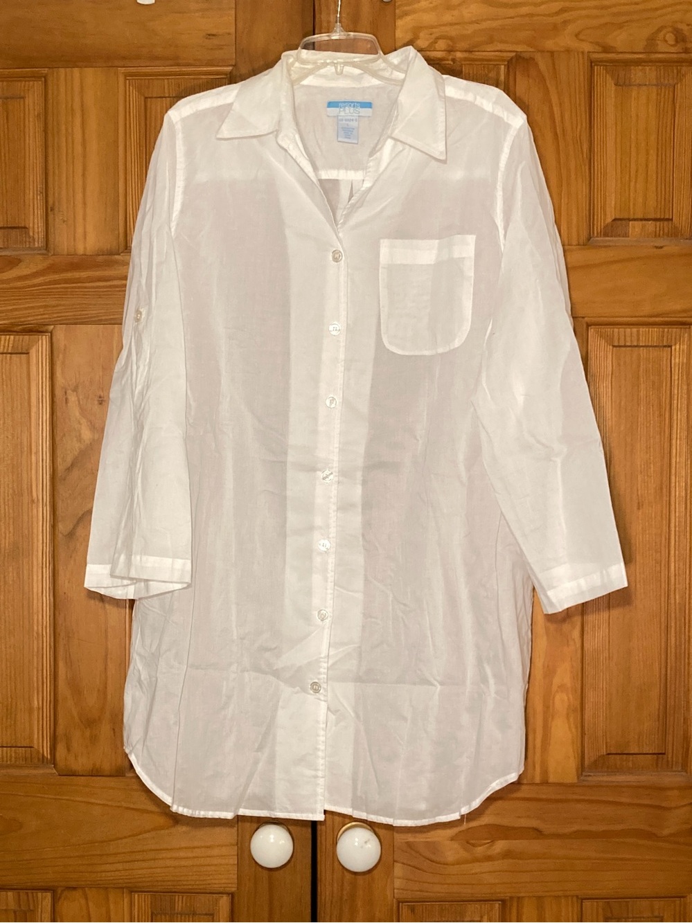 NWOT Resorts Plus Vintage 90s Top Long Sleeve Blouse Swimsuit Coverup White Sz L